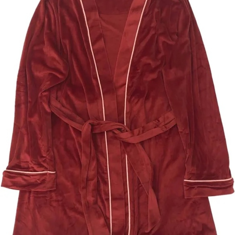 Secret Treasures Red Velvet Robe with Piping